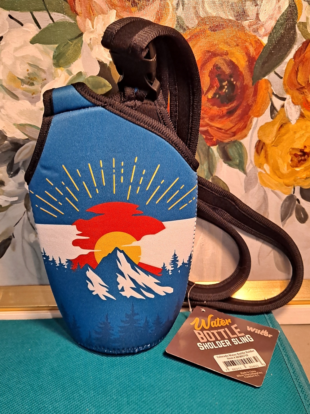 Wilcor Blue Colorado Mountain Sunset Neoprene Water Bottle Crossbody Sling